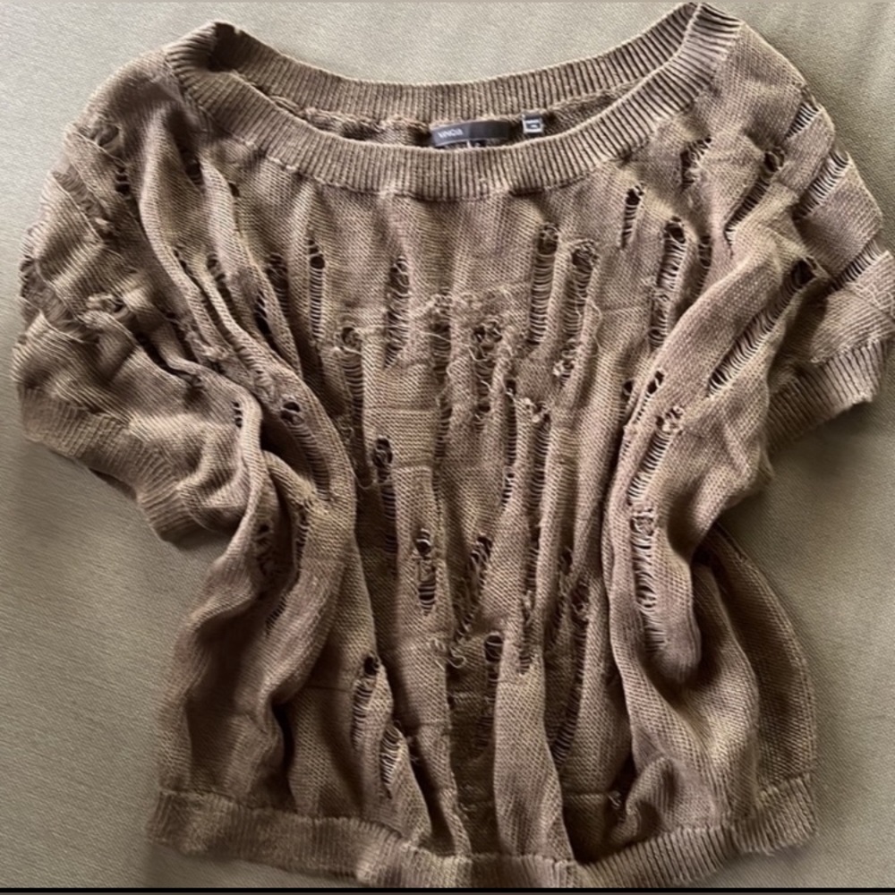 Vince Linen Shredded Dolman Sleeve Oversized Knit Top Size S